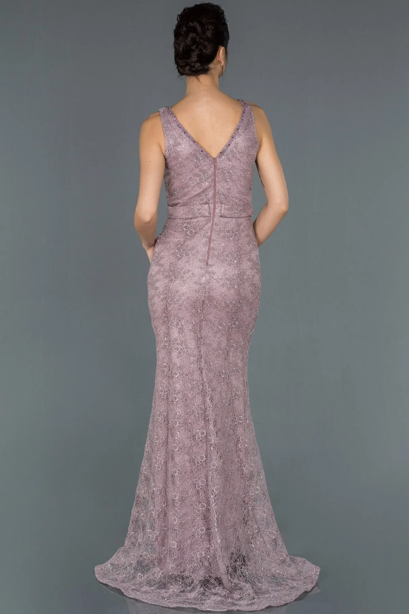 16756 Dusty Pink Sequined Lace Belt Dress
