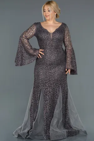 16760 Grey Spanish Sleeve Lace Tulle Mermaid Dress