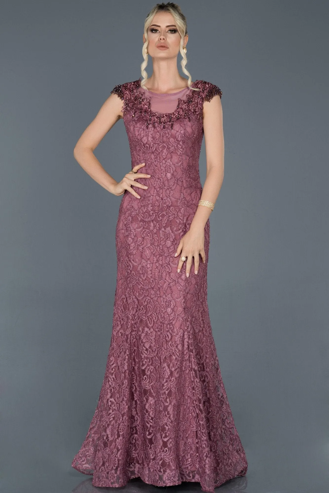 16991 Dusty Rose Shimmer Lace Dress