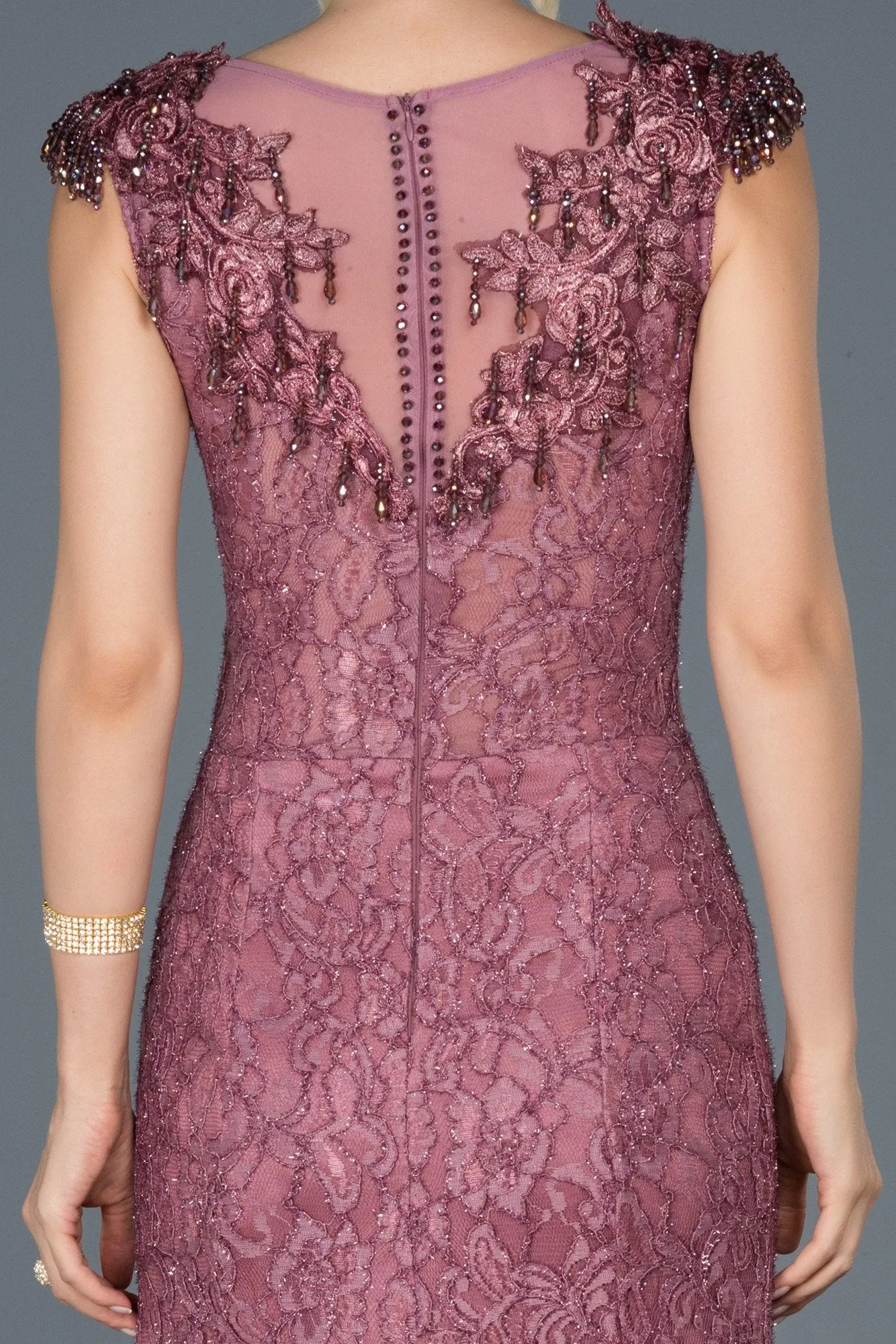 16991 Dusty Rose Shimmer Lace Dress