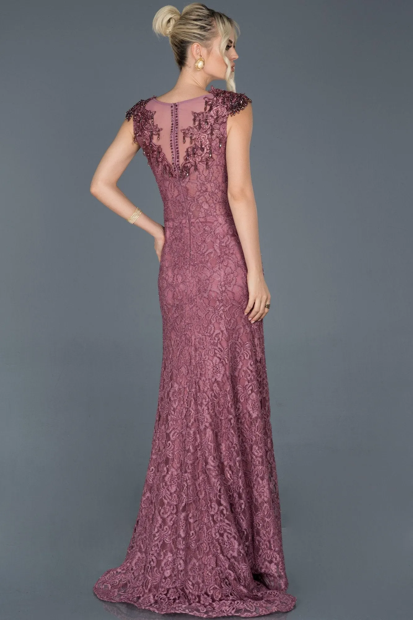 16991 Dusty Rose Shimmer Lace Dress