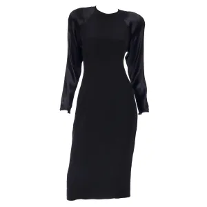 1980s Albert Nipon Black Satin Dress w/ Rhinestone Buttons