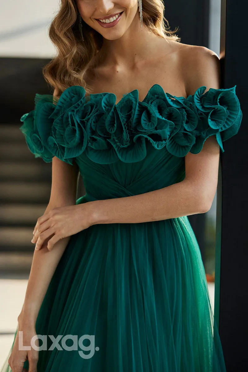 23075 - A-Line Off Shoulder Tulle Elegant Cocktail Party Formal Evening Dress