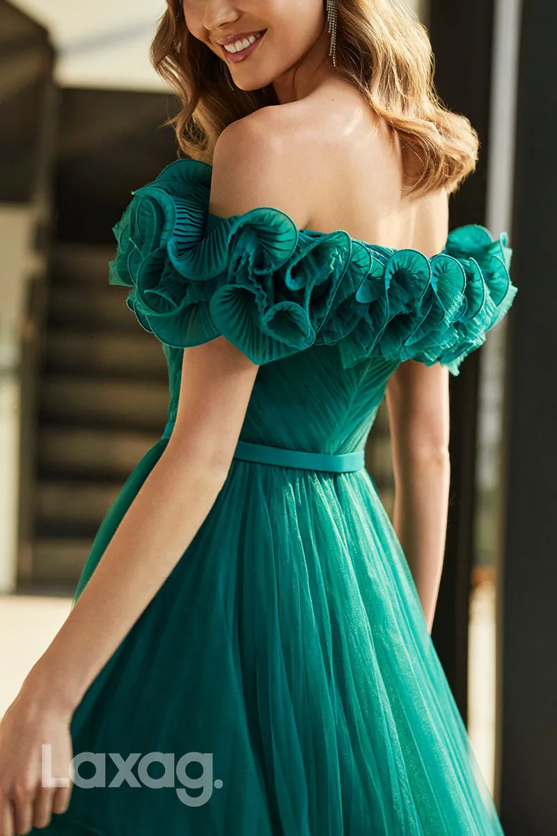 23075 - A-Line Off Shoulder Tulle Elegant Cocktail Party Formal Evening Dress