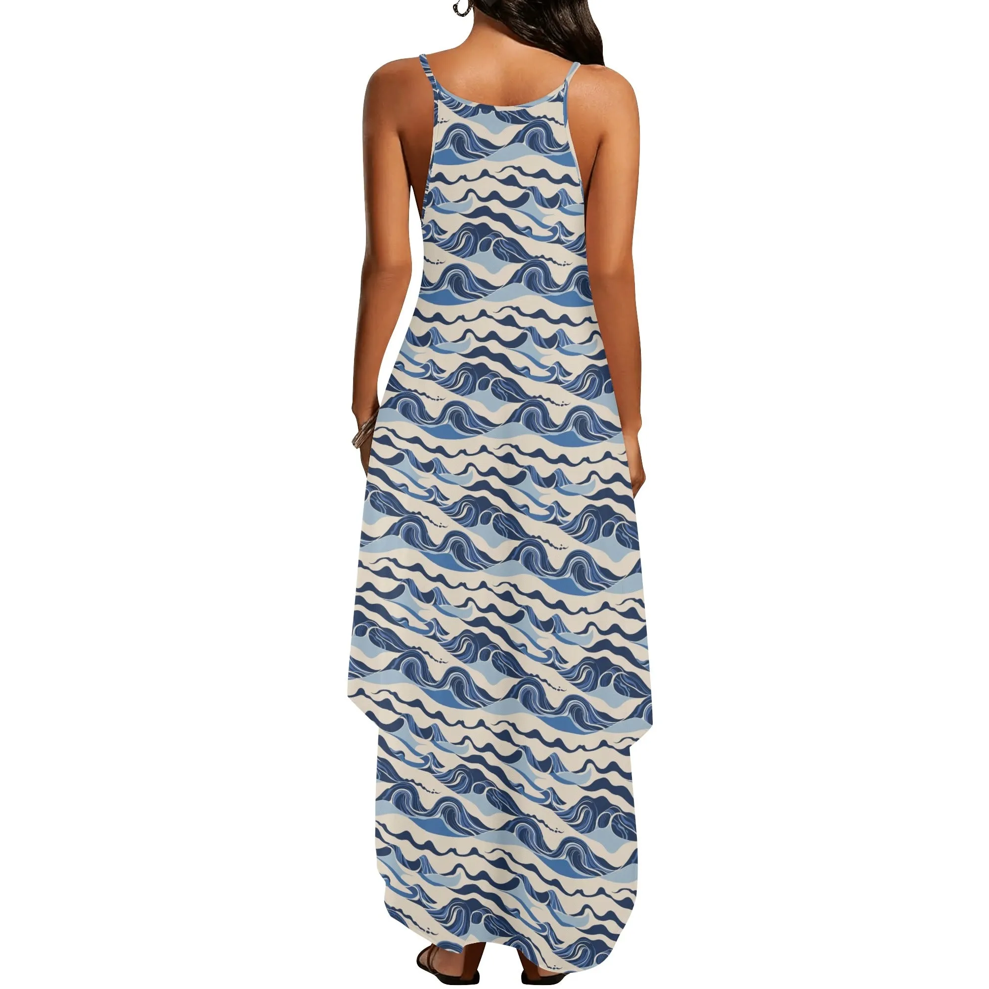 Abstract Wave Womens Elegant Sleeveless Evening Dress
