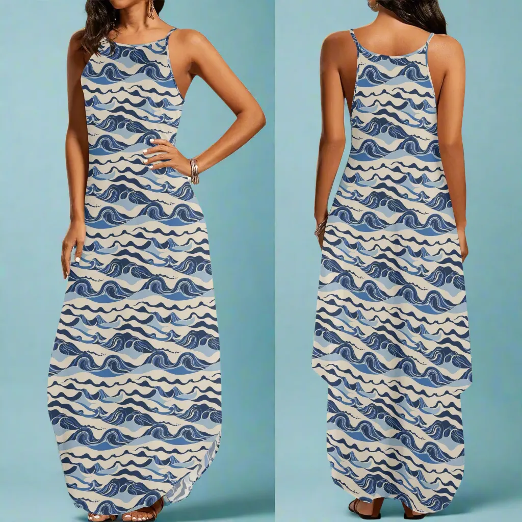 Abstract Wave Womens Elegant Sleeveless Evening Dress