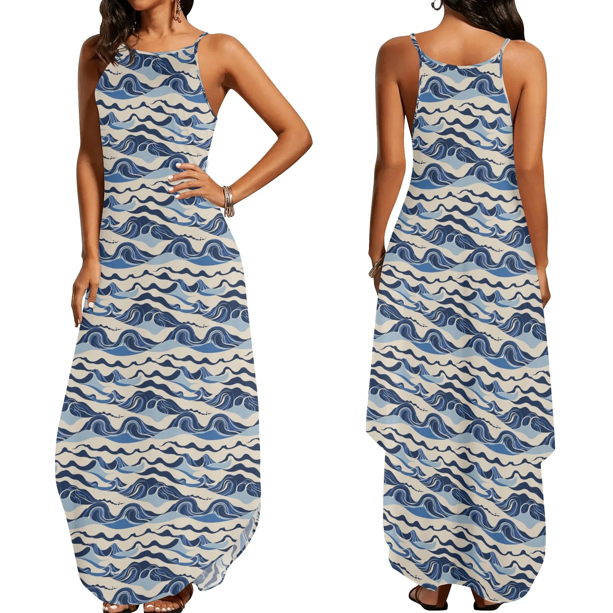 Abstract Wave Womens Elegant Sleeveless Evening Dress