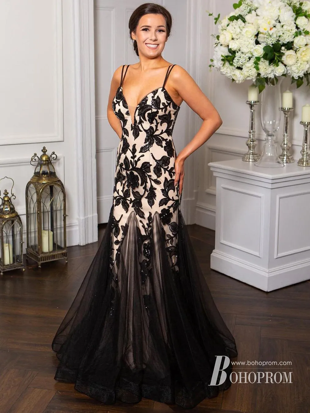 Amazing Mermaid Spaghetti Straps Neckline Floor-Length Lace Prom Dresses PD621