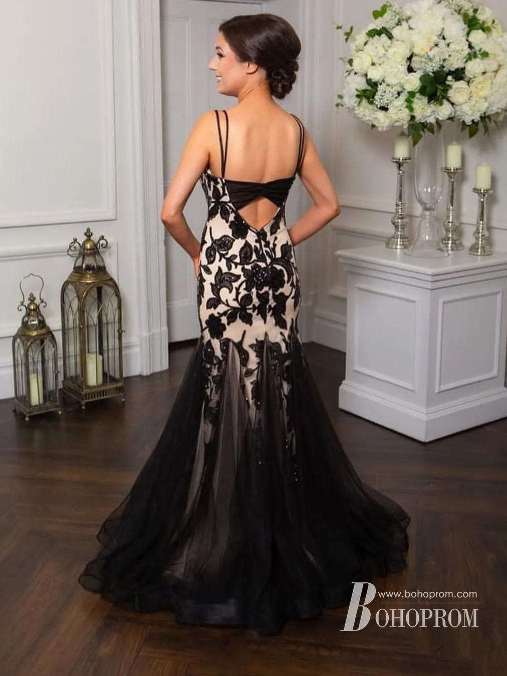 Amazing Mermaid Spaghetti Straps Neckline Floor-Length Lace Prom Dresses PD621