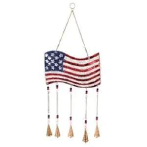 AMERICAN FLAG BEADED WIND CHIME 27"