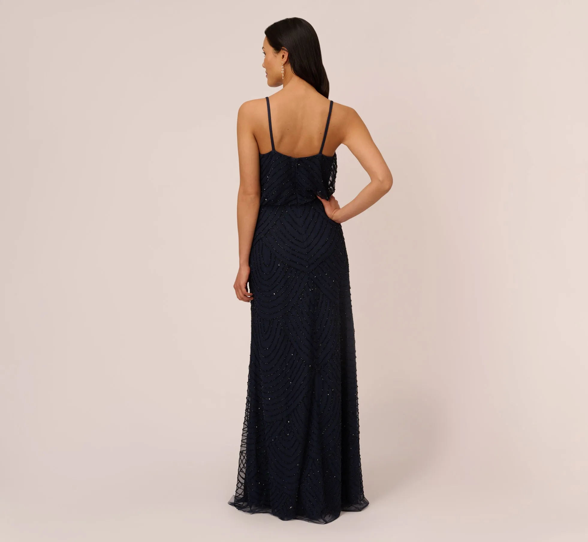 Art Deco Beaded Blouson Gown In Navy Black