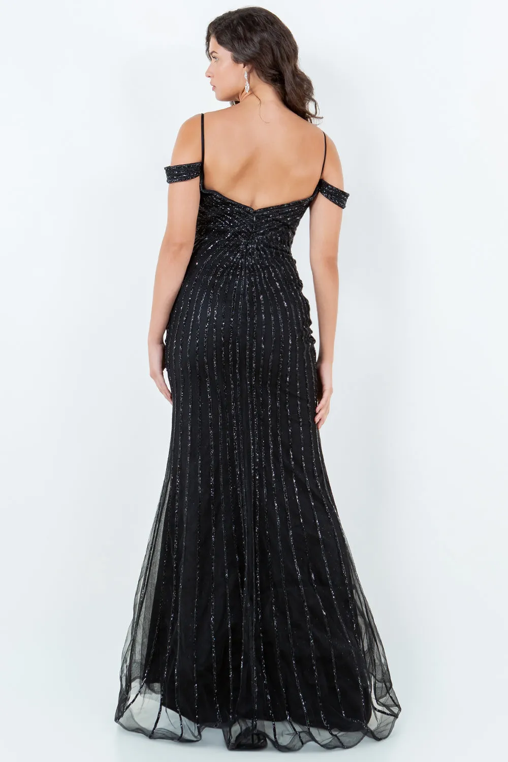 Beaded Cold Shoulder Slit Gown by Cinderella Couture 8269J