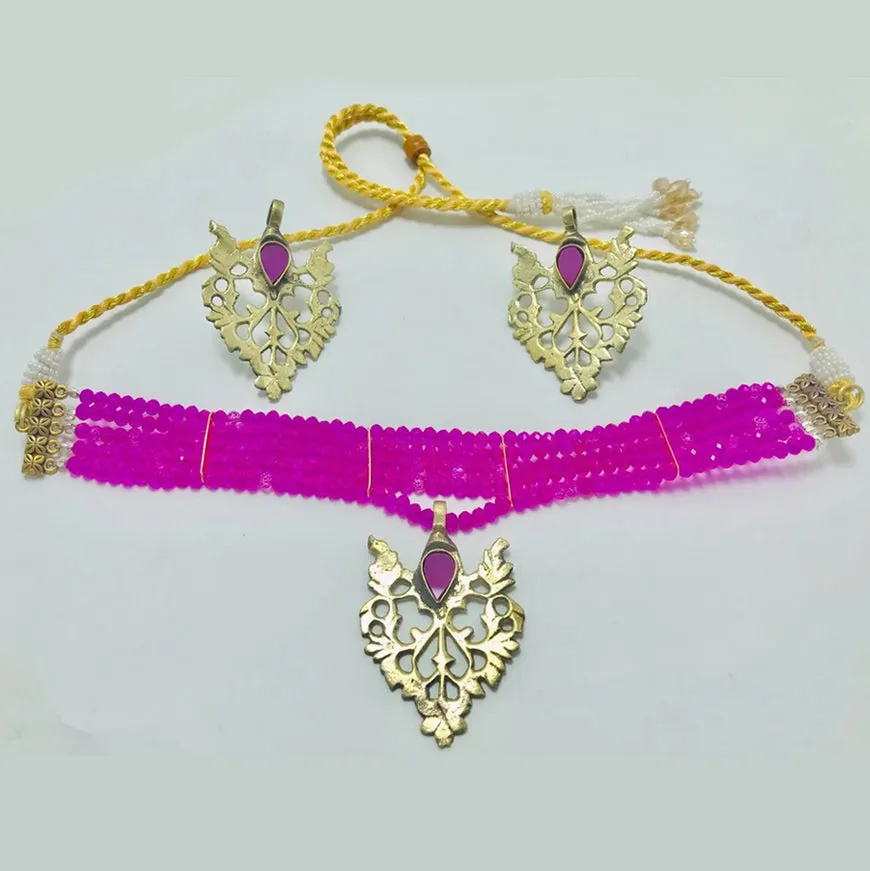 Beaded Multilayers With Brass Motif Jewelry Set
