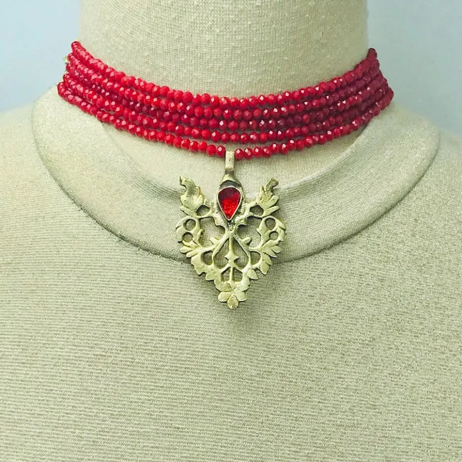 Beaded Multilayers With Brass Motif Jewelry Set