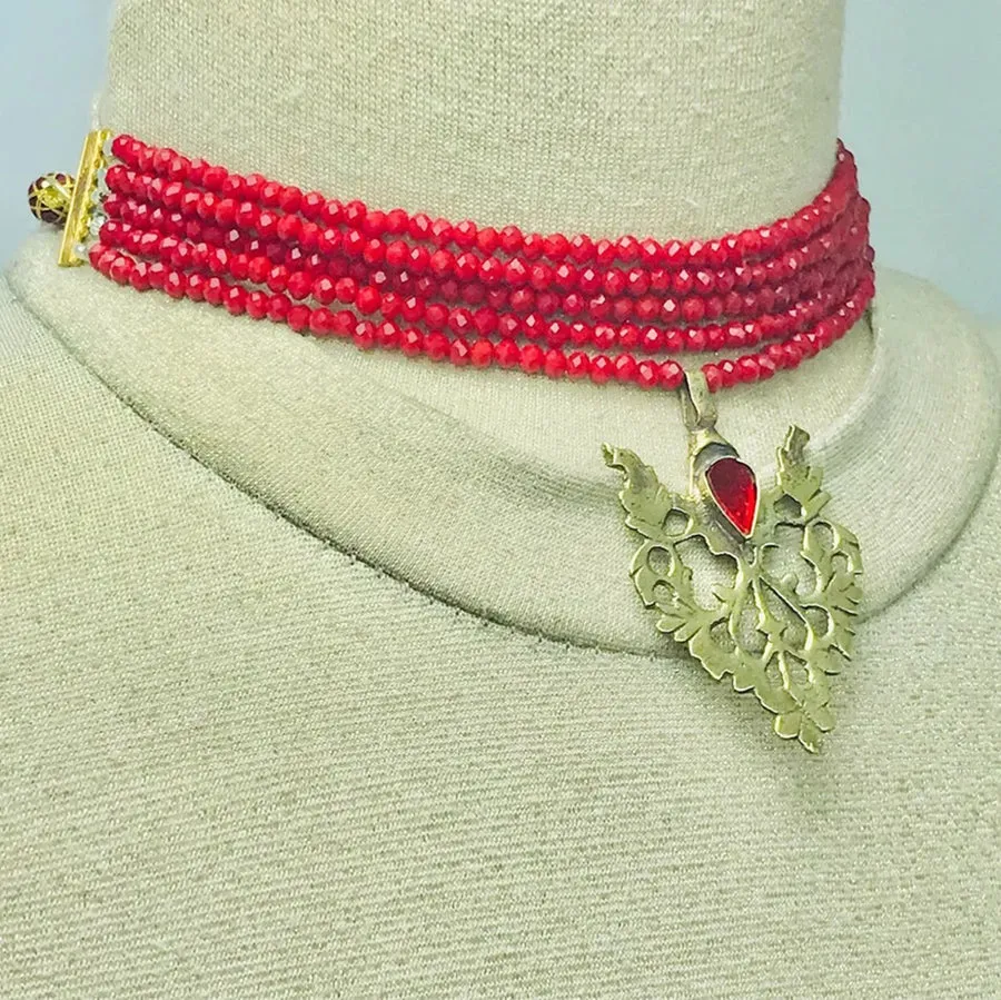 Beaded Multilayers With Brass Motif Jewelry Set