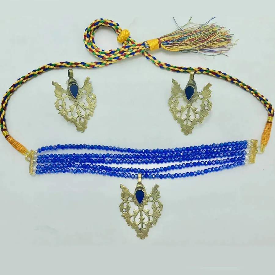 Beaded Multilayers With Brass Motif Jewelry Set
