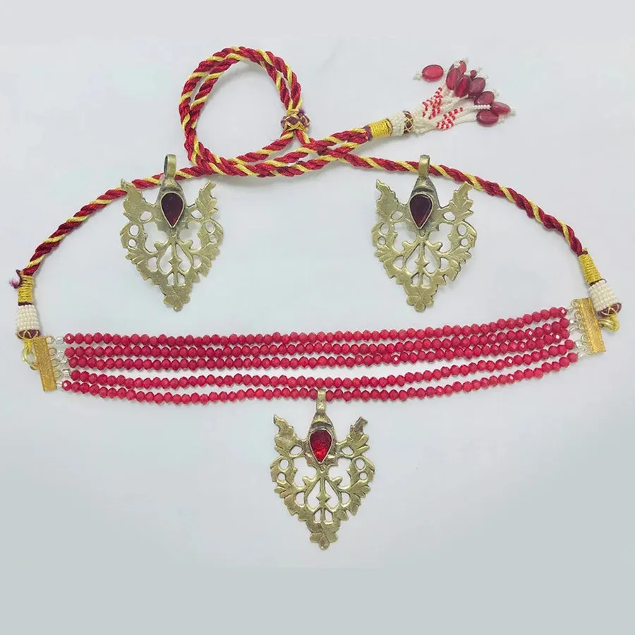 Beaded Multilayers With Brass Motif Jewelry Set