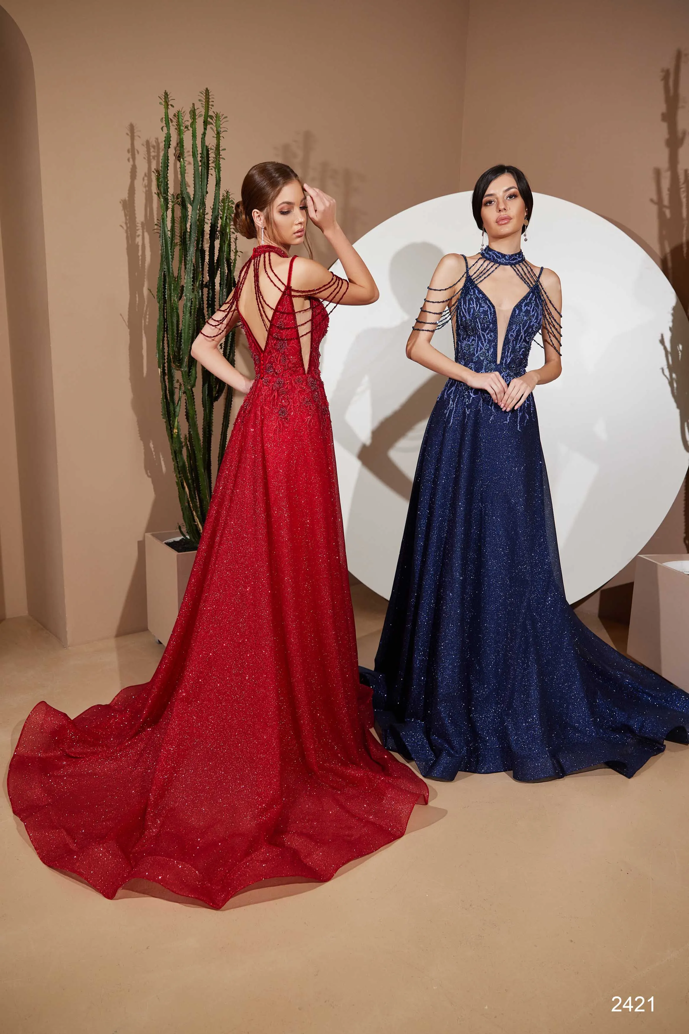 Beaded Red Evening Dress