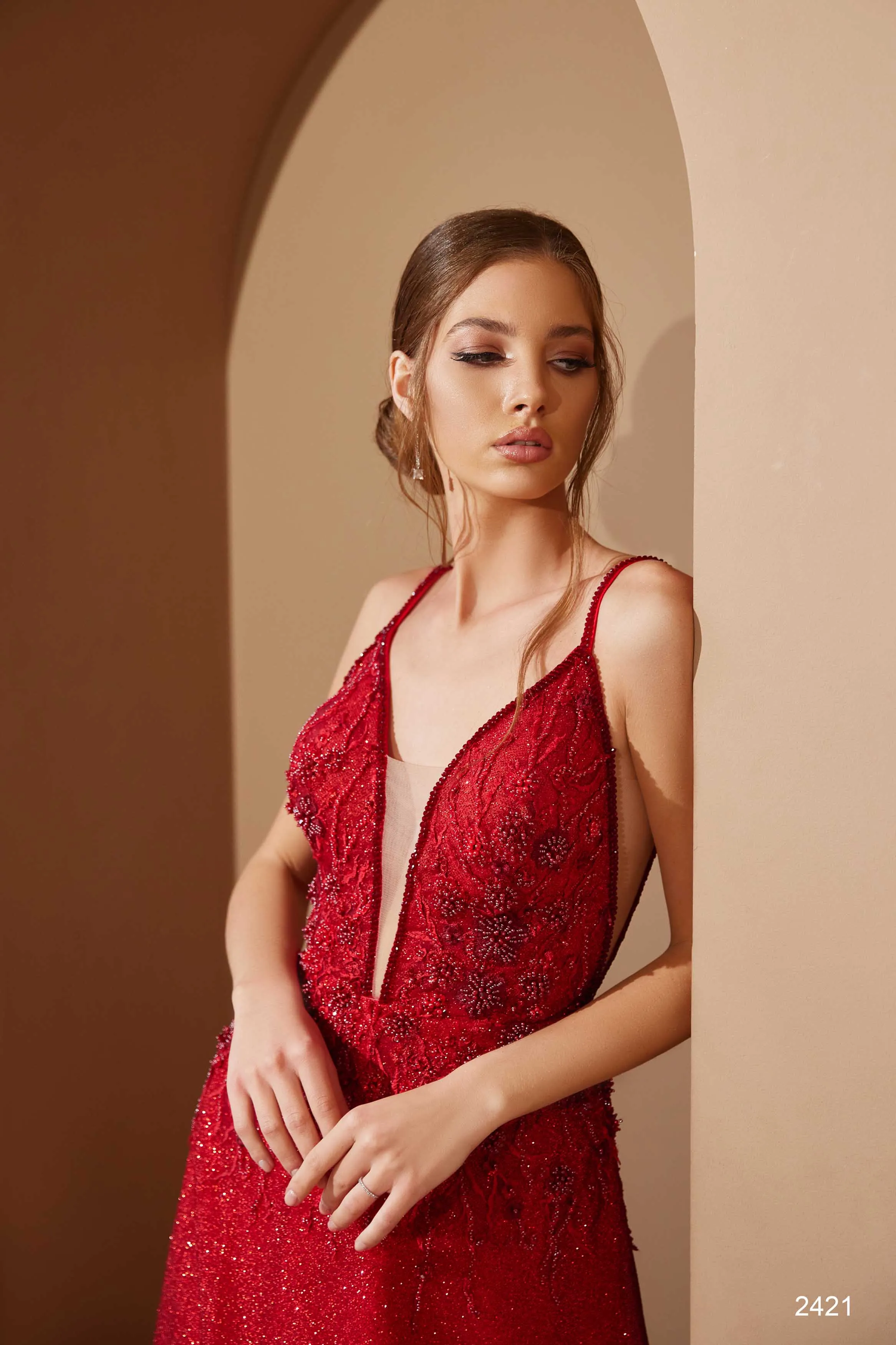 Beaded Red Evening Dress