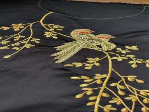 Black Taffeta Silk Golden Bird Designer Handwork Patch
