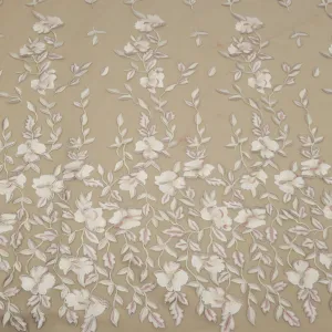 Blush Tulle with Light Pink Floral Embroidery Fabric