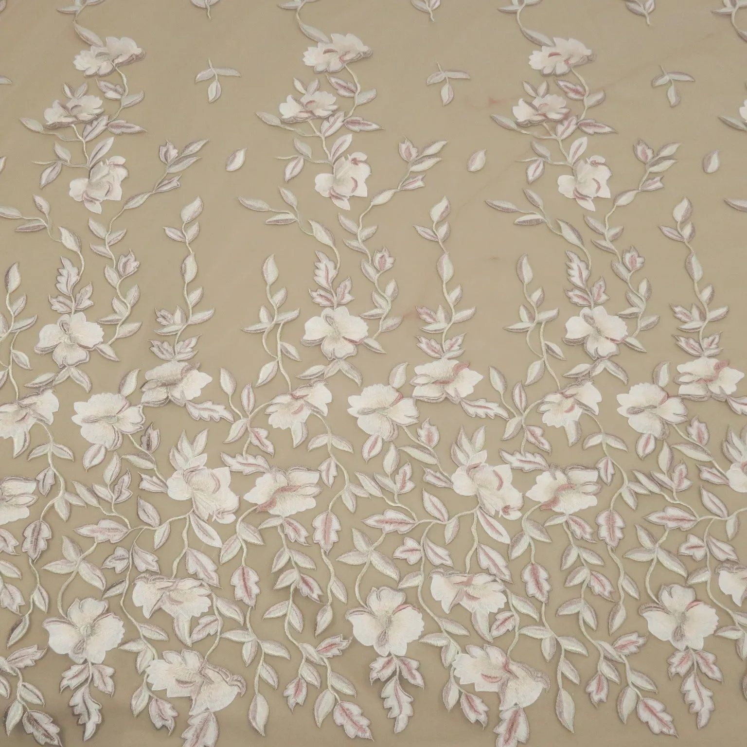 Blush Tulle with Light Pink Floral Embroidery Fabric