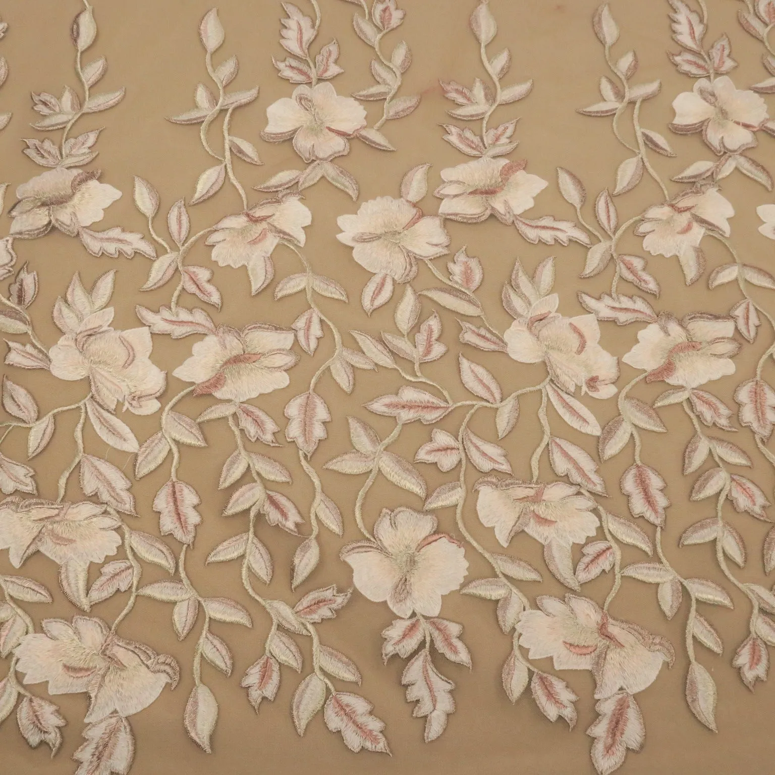 Blush Tulle with Light Pink Floral Embroidery Fabric