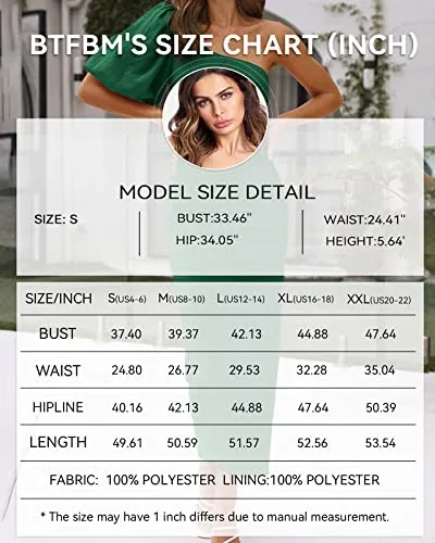 BTFBM Women Casual One Shoulder Maxi Dress Puff Short Sleeve Cutout Split Party Wedding Guest 2023 Summer Beach Dresses(Solid Green, Small)