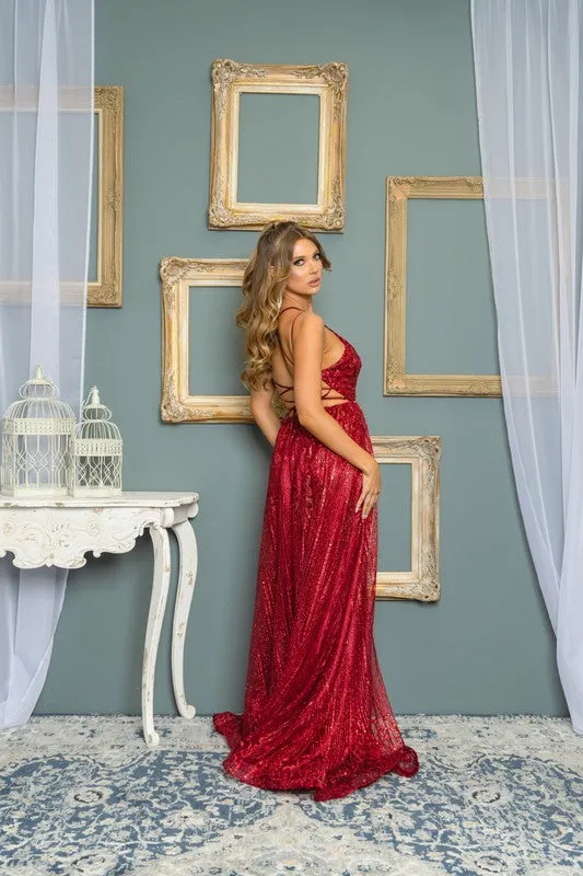 Burgundy Glitter Sequin Maxi Dress