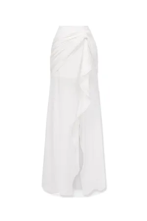 Caily Slit Gathered Silk Chiffon Floor Length Skirt