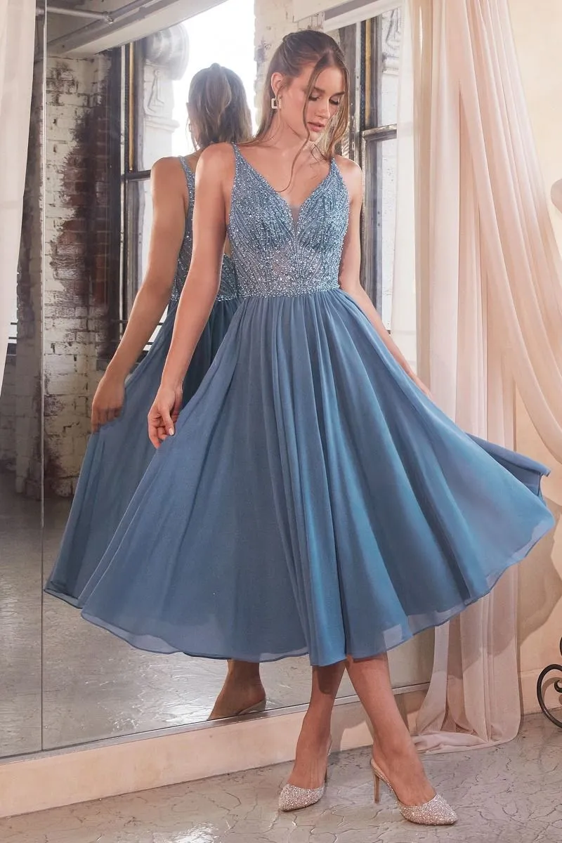CHIFFON A-LINE TEA LENGTH DRESS CDCD0225