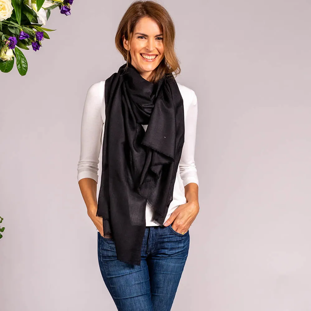 Classic Black Cashmere and Silk Scarf
