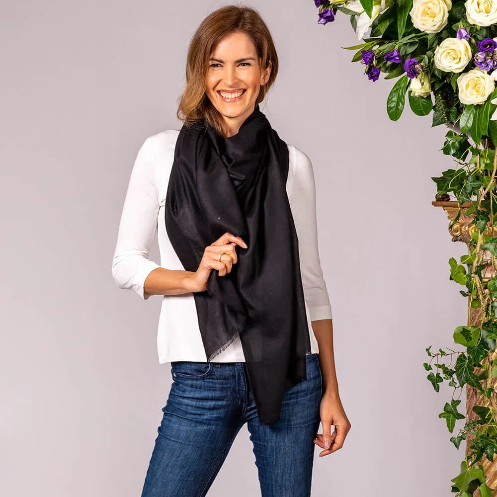 Classic Black Cashmere and Silk Scarf