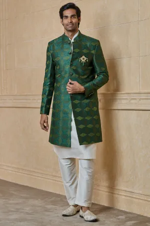 Dark Green All Over Embroidered Indo Western