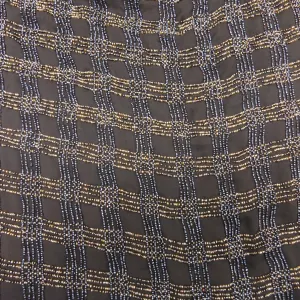 Davy Gray and Gold Pearls on a Black Embroidered Chiffon with Beads