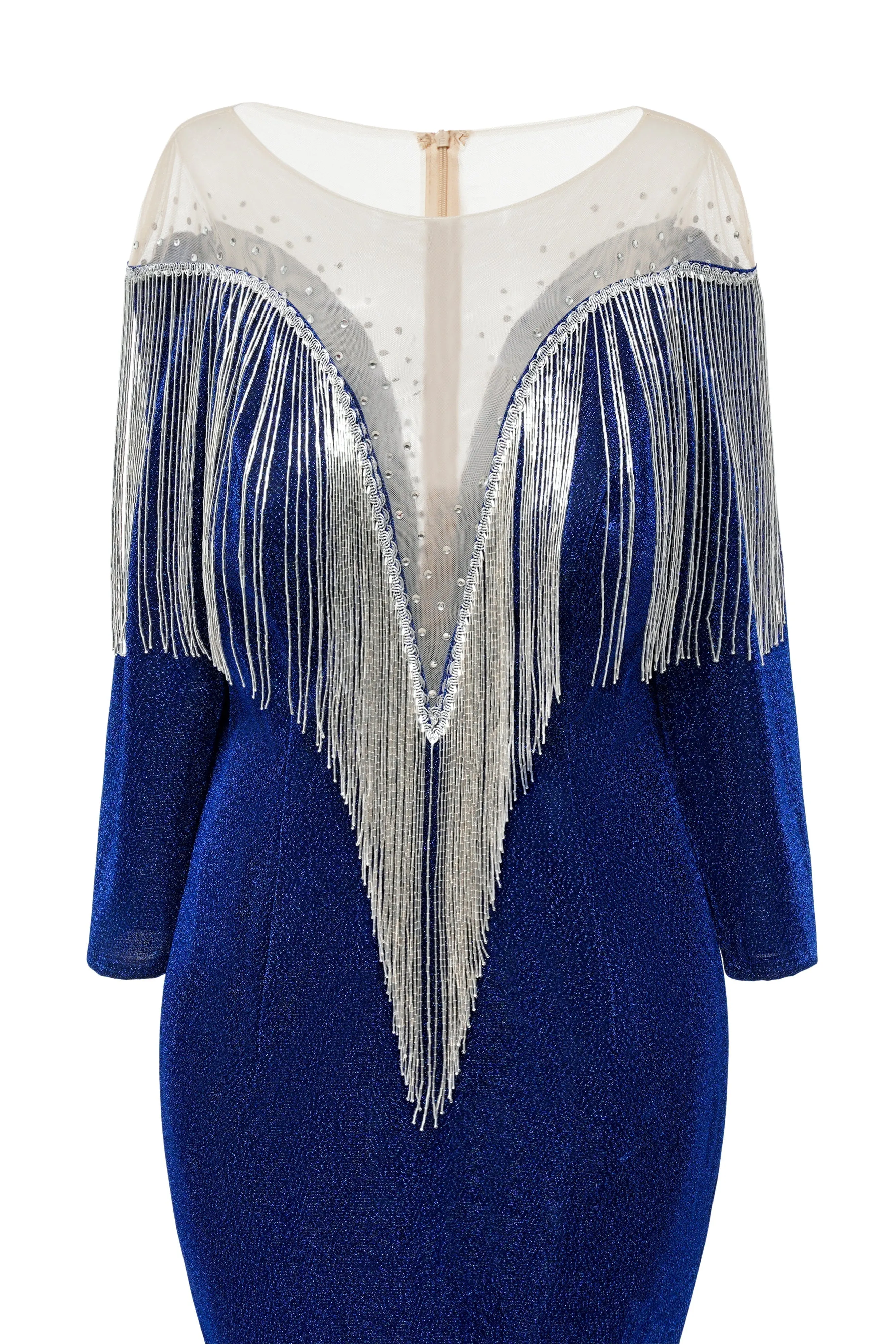Deep V-neck Shiny Royal Blue Prom Dresses Long sleeves Mermaid Evening Party Dresses