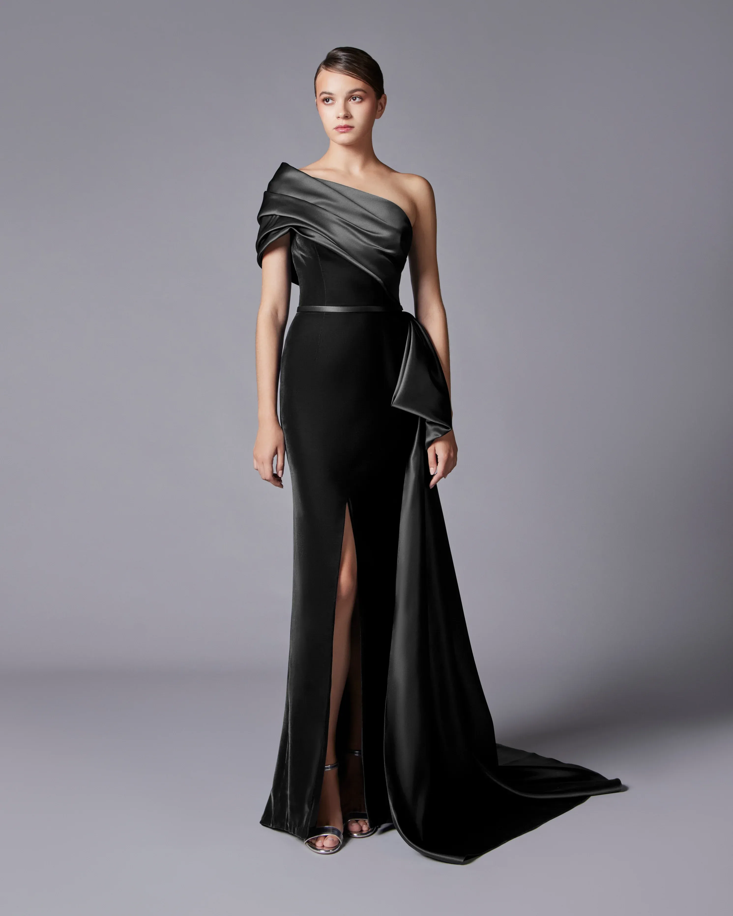 Elegant Dark Blue One Shoulder Evening Dress SF369