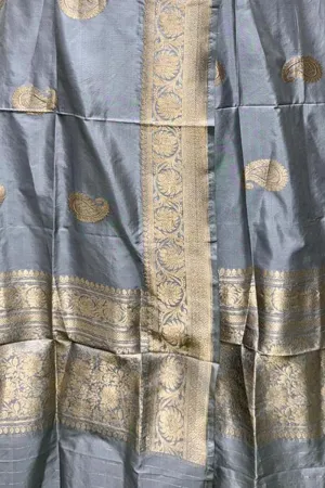 Elegant Grey Banarasi Silk Dupatta - Handloom Pure Katan