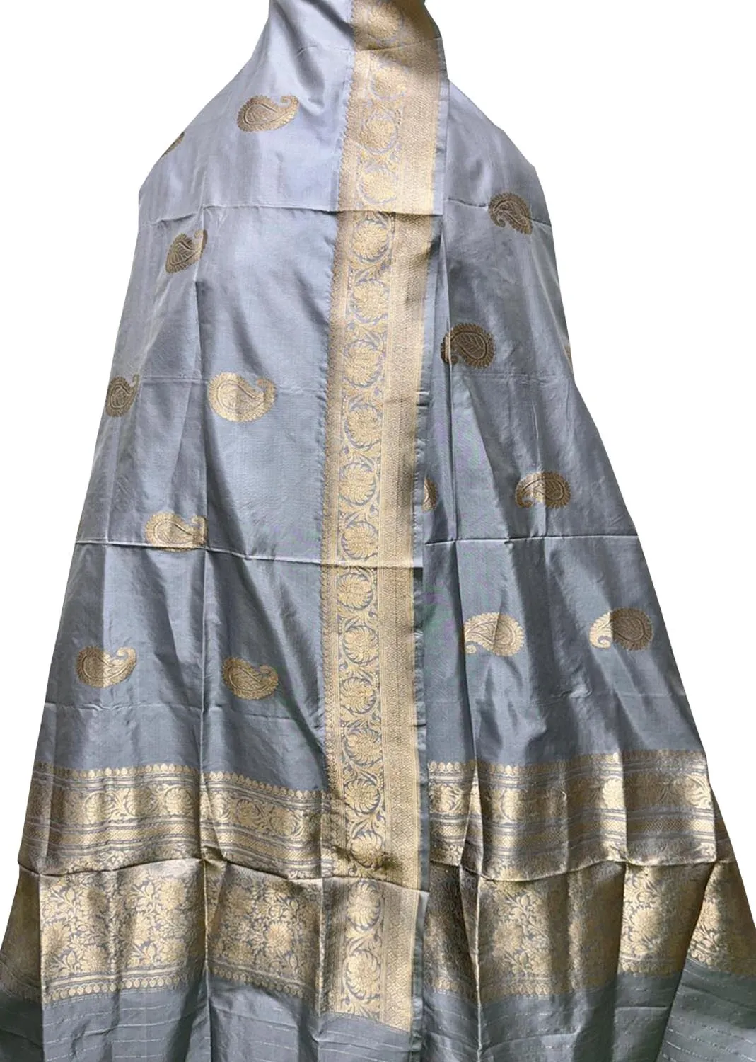 Elegant Grey Banarasi Silk Dupatta - Handloom Pure Katan