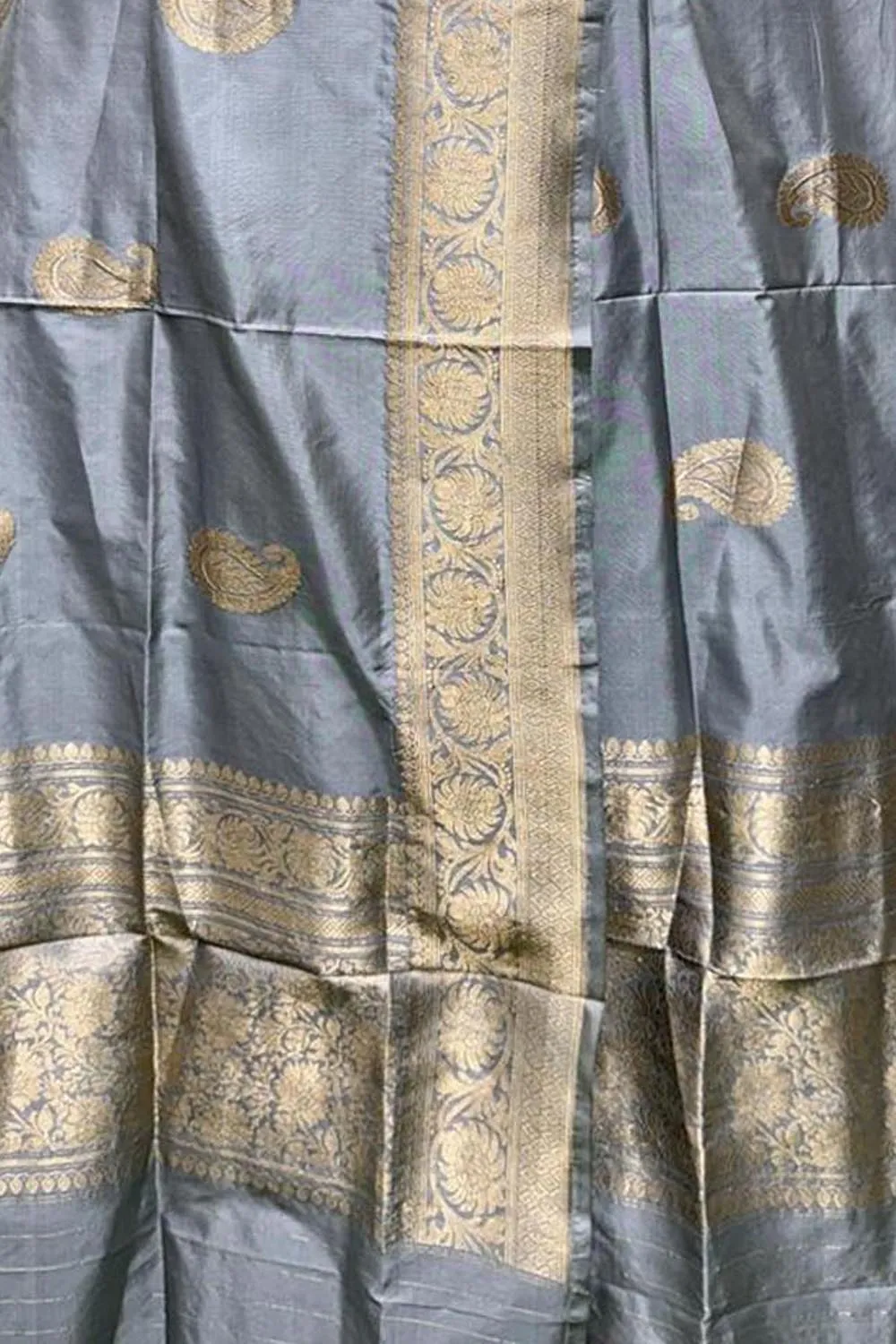 Elegant Grey Banarasi Silk Dupatta - Handloom Pure Katan