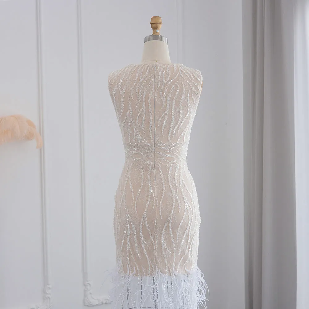 Elegant Light Blue Lace Feathers Beading Evening Dress SS499