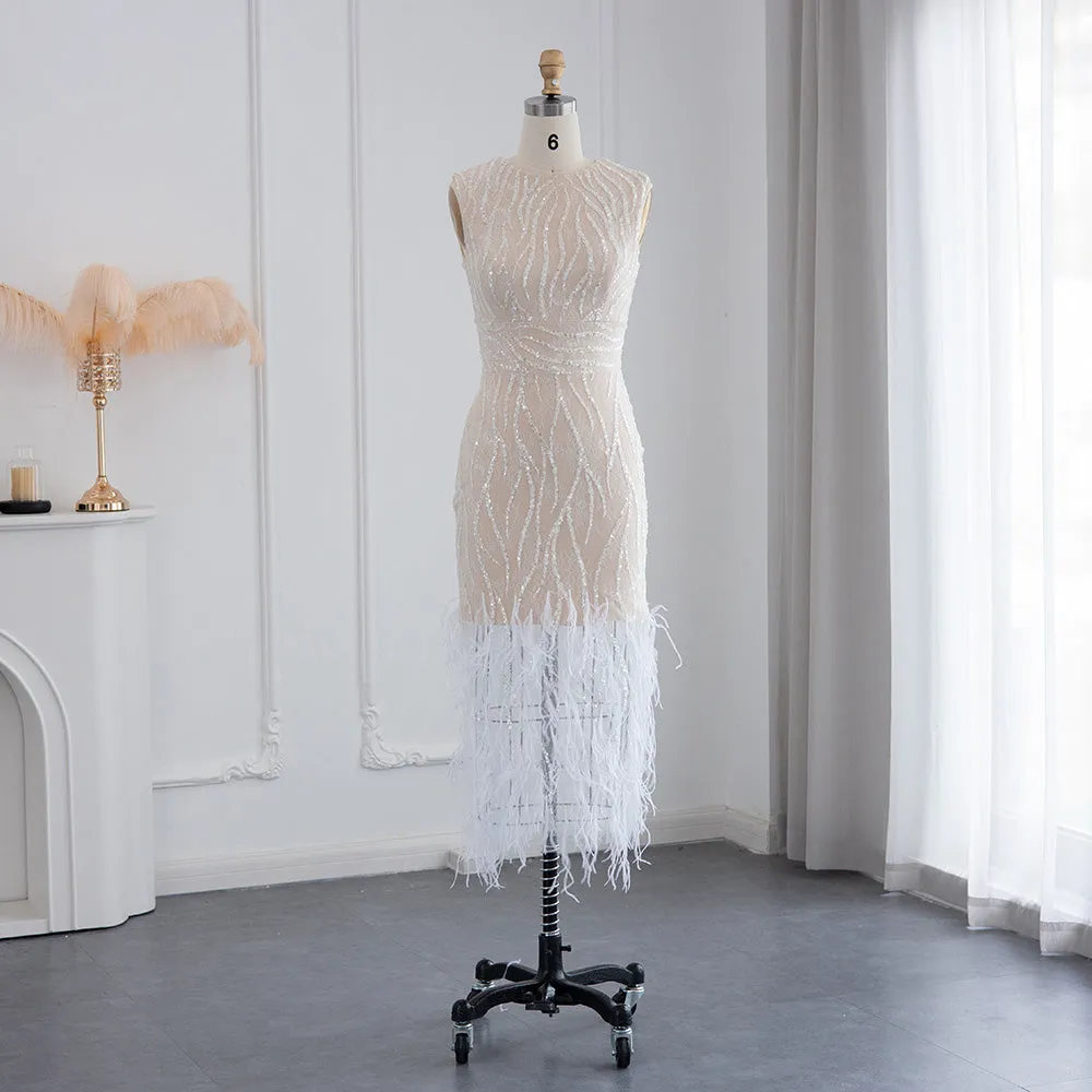 Elegant Light Blue Lace Feathers Beading Evening Dress SS499