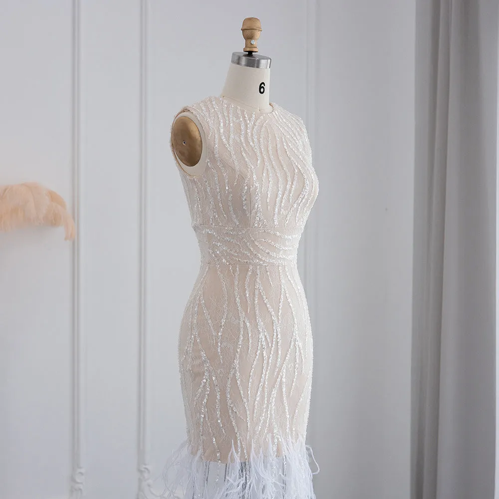 Elegant Light Blue Lace Feathers Beading Evening Dress SS499