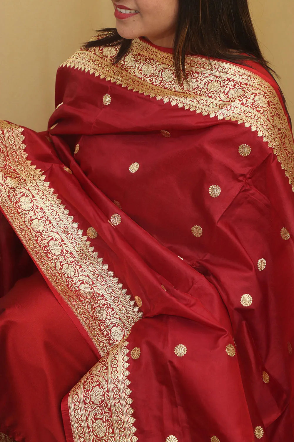 Elegant Maroon Handloom Banarasi Pure Katan Silk Dupatta