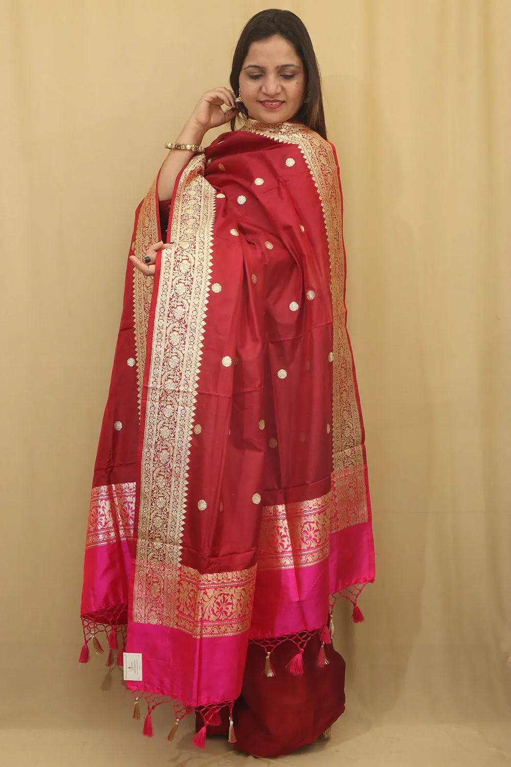Elegant Maroon Handloom Banarasi Pure Katan Silk Dupatta