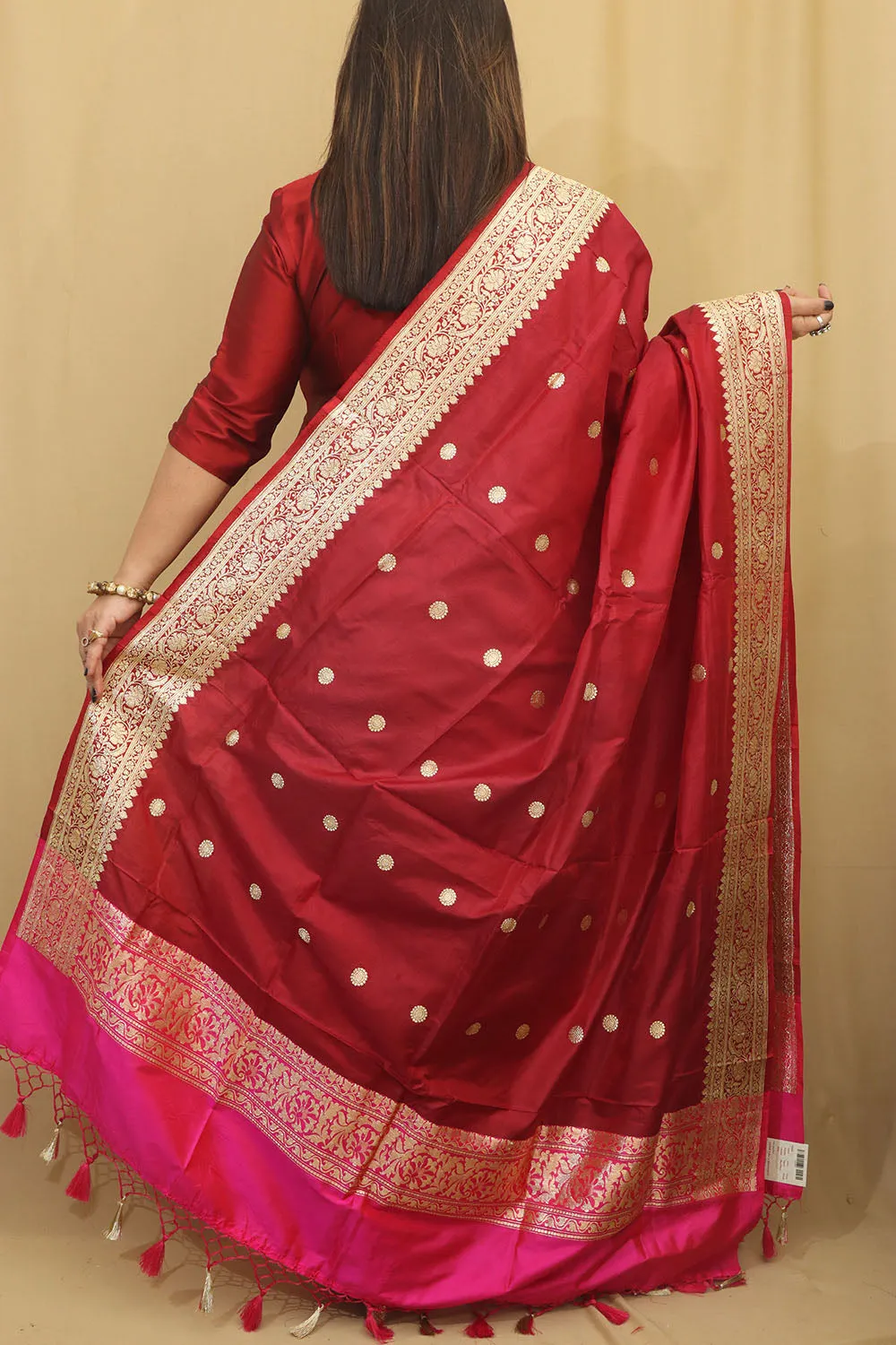 Elegant Maroon Handloom Banarasi Pure Katan Silk Dupatta
