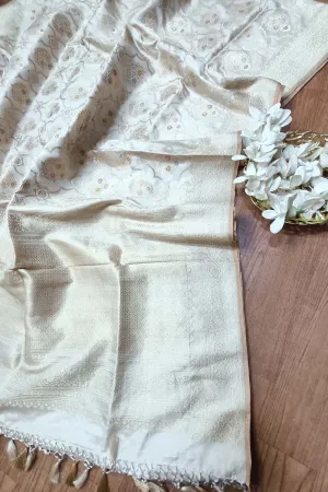 Elegant Pastel Banarasi Katan Silk Meenakari Saree