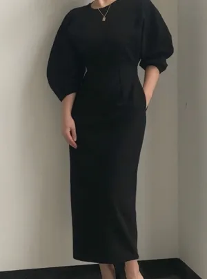 Elegant puff sleeve midi dress