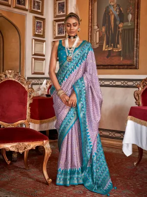 Enchanting Lavender Silk Saree with Traditional Patola Design