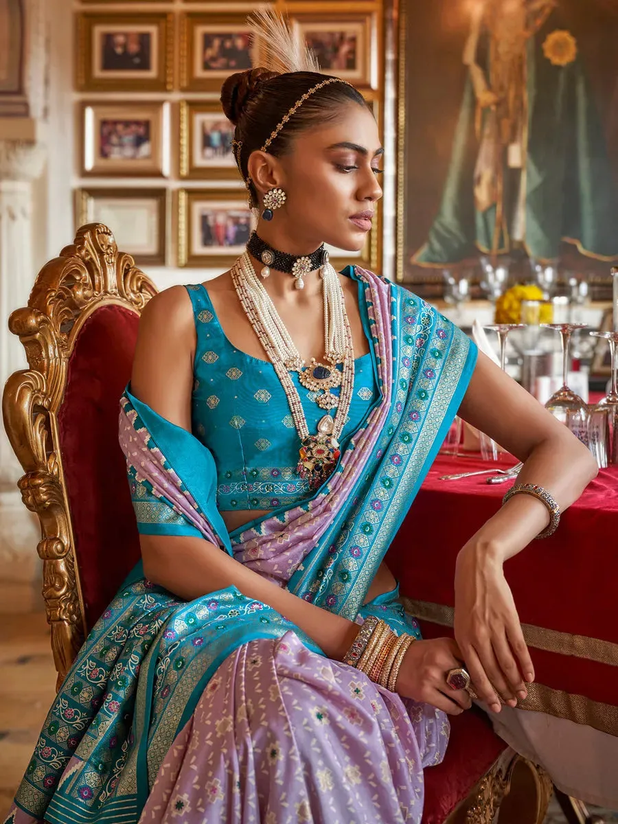 Enchanting Lavender Silk Saree with Traditional Patola Design